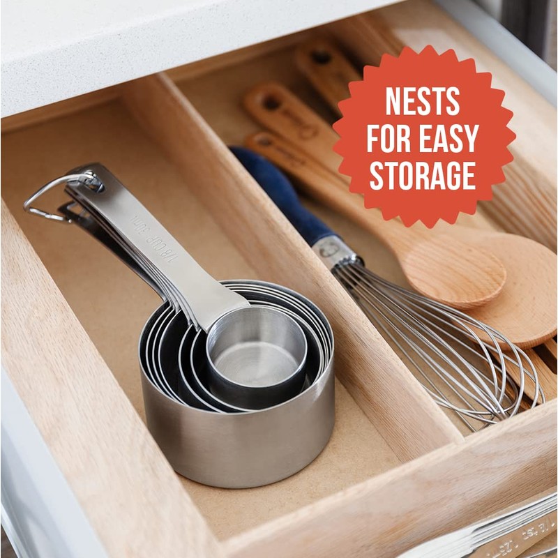 Chef Pomodoro Stainless Steel Measuring Cup Set, Nested and Stackable