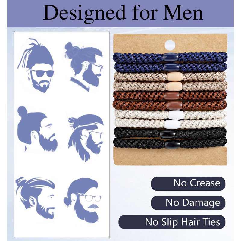 Men's Hair Ties, 10 Pack Men Bracelet Braided Hair Ties