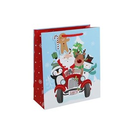 Eurowrap Christmas Santa and Friends Gift Bag with Gingerbread Gift Tag Xmas Gift Wrap Snowman Penguin Reindeer Medium