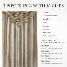 EYEFULL STELL Clip in Hair Extensions Human Hair 18 inch 120g 7PCS Remy Ash Brown Highlights Platinum Blonde Clip ins 100% Real Human Hair Thick Straight Natural Layered Clip on Hair Extensions