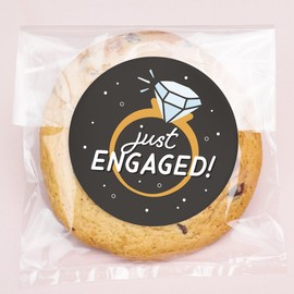 Big Dot of Happiness Just Engaged Stickers and Clear Cookie Bags, Cellophane Treat Bags 4.25x7 Inches, Engagement Party Favor Gifts for Candy or Baked Goods - 25 Count