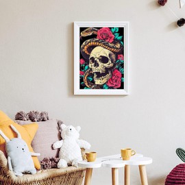 GLXPOG Skull Snake 5D Diamond Painting Picture Set, Diamond Art Painting Kit for Adults, DIY Rhinestone Embroidery Painting Wall Decor 30 x 40 cm