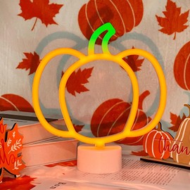 InnovTools 1 Pieces Pumpkin Neon Sign with Base Fall Lights Decor Cute Pumpkin Neon Lights for Fall Thanksgiving Table Centerpiece Decor Battery Operated Autumn Yellow LED Sign for Home Kitchen