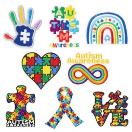 Kirako 8Pcs Autism Awareness Iron on Patches Colorful Jigsaw Puzzle Ribbon Rainbow Sew on Repair Embroidered Applique Charity Event DIY Crafts Love Support Gift for Asperger’s Clothing Backpack Hat