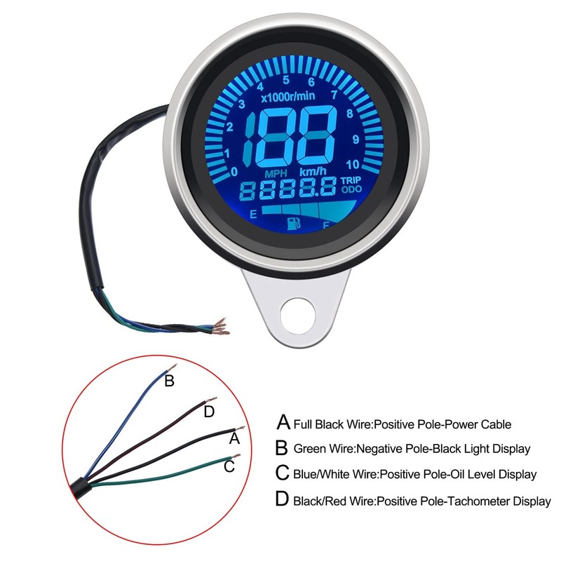 KAOLALI Motorcycle LCD Digital Speedometer Tachometer LED Speed Gauge Oil