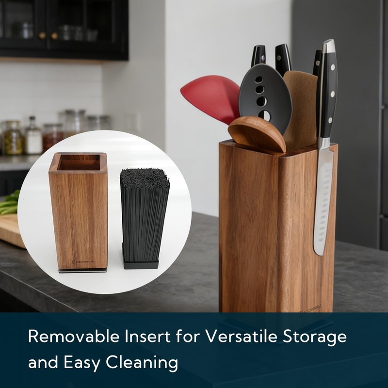 KITCHENDAO Magnetic Knife Block without Knives, 360° Rotatable Acacia Wood