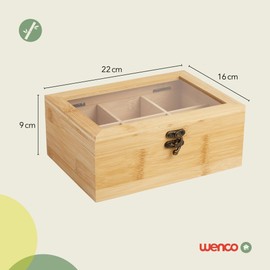 wenco 555128 Tea Box, 6 Compartments, Bamboo Tea Storage, Tea Bag Organiser, 175 g, Light Brown
