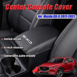 BOYUER for Mazda CX-5/CX5 2017 2018 2019 2020 2021 2022 2023 2024 2025 Center Console Cover Armrest Leather Pad Cover Automatic Car Interior Decoration Accessories（Black Stitches）