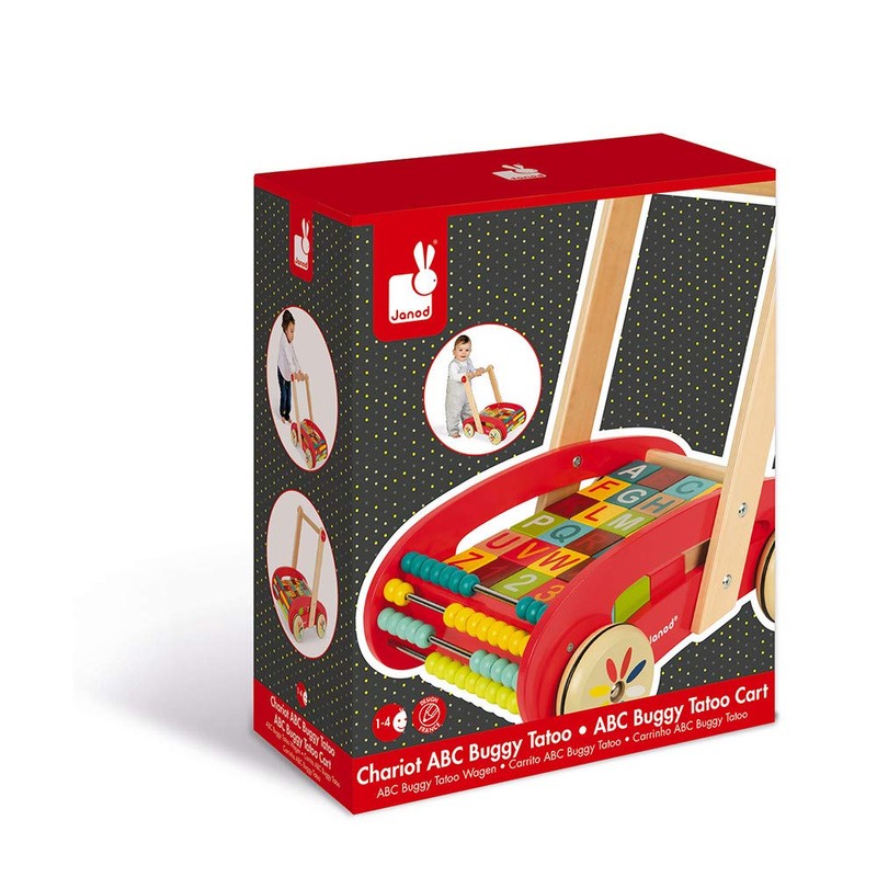 Janod Wooden ABC Buggy Cart with 30 Blocks - Ages