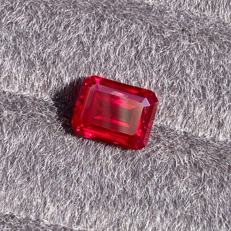 Lab Created Ruby Emerald Cut Loose Gemstone, Vivid Red Synthetic