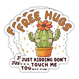 (3PCS) Cactus Funny Sticker for Adults, Free Hugs Just Kidding Don't Touch Me Sticker, Hard hat Sticker, Thank You Sticker, Funny Bumper Sticker for Adults, Funny Hard hat Sticker, Meme Sticker