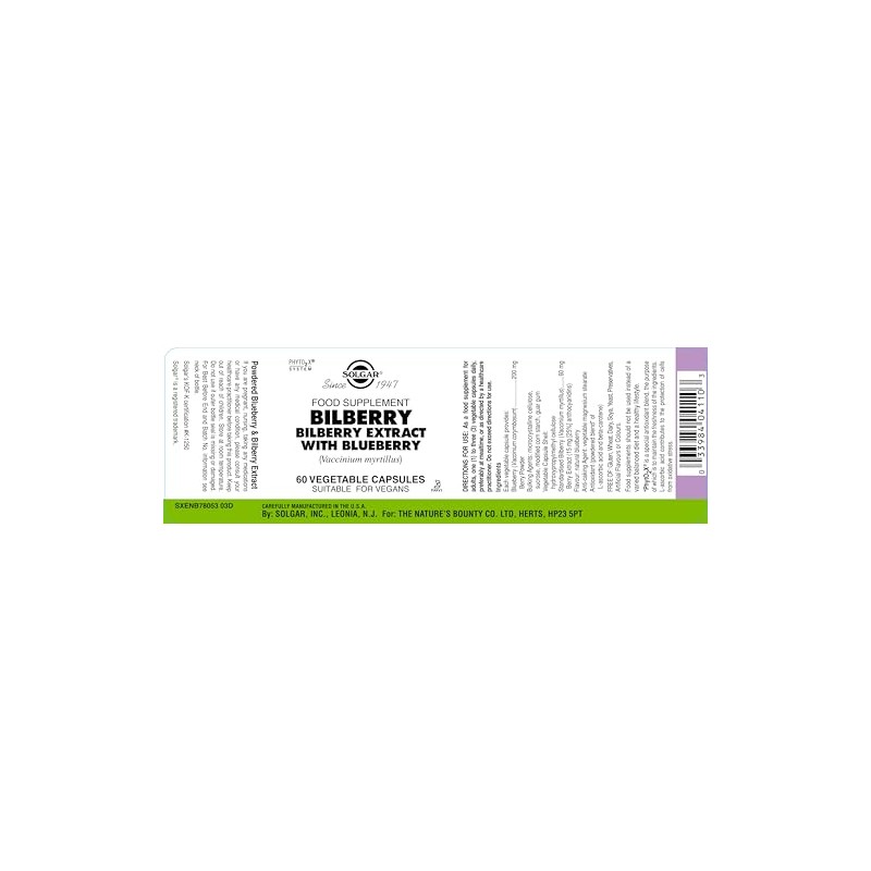 Solgar Bilberry Berry Extract with Blueberry Vegetable Capsules - Pack