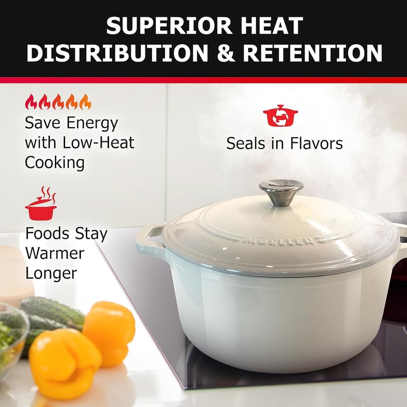 MÜELLERHOME 4.5 QT Enameled Cast Iron Dutch Oven, Heavy-Duty Casserole