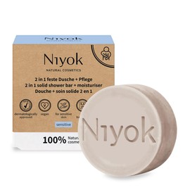 Niyok Jabón De Ducha Sólido 2 En 1 + Crema Hidratante Natural Cosmetics, Fórmula Para Piel Sensible, 80 G