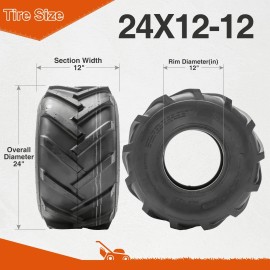 Halberd 24x12-12 Lawn Mower Tire 4PR Heavy Duty 24x12x12 Turf Tire Garden Tubeless Tyre