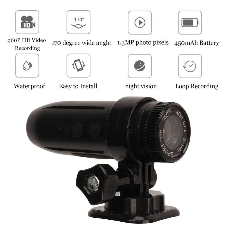 Motorcycle Helmet Camera, HD Helmet Camcorder with 170° Wide Angle,