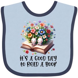 inktastic Good Day To Read a Book Baby Bib Blue and Navy 43a54
