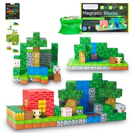 Clever Cub Farm Animal Magnetic Blocks Set - 154-Piece Cube Magnets for Kids - Magnetic Toys for 3+ Year Old Boys & Girls - STEM Building Blocks for Sensory Development - with Storage Bag & Idea Book
