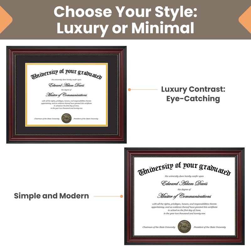upsimples Diploma Frame 11x14, Wood Grain with Gold Beading, 1