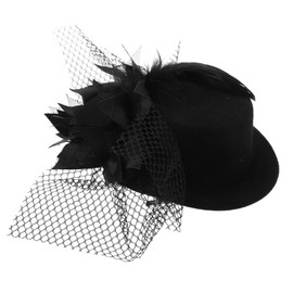 Baluue Fashionable Black Mini Top Hat Fascinator with Flower Decor and Hair Clip One Punk Style Accessory for Parties and Events