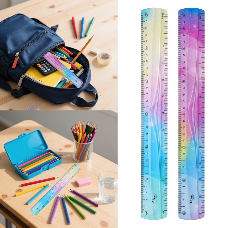 30cm Gradient Colored Bendy Ruler Shatterproof Straight Edge Soft Bendable