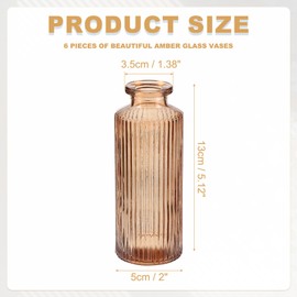 uxcell Amber Glass Bud Vase Set of 6, Small Flower Vases for Centerpiece, Ribbed Vintage Clear Mini Vases in Bulk Assorted for Rustic Wedding Floral Party Home Table Decor