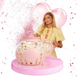 Paris Hilton Borosilicate Glass and Plastic Popcorn Maker - Perfect for Sweet & Salty Popcorn, 165 x 25 x 18 mm, 2-in-1 Lid, Dishwasher Safe, Rose
