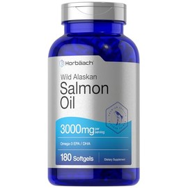 Aceite de pescado de salmón salvaje Alaskan, 3000 mg, 180 cápsulas de gel suave, sin gluten, sin OMG, alta potencia, excelente fuente de ácidos grasos