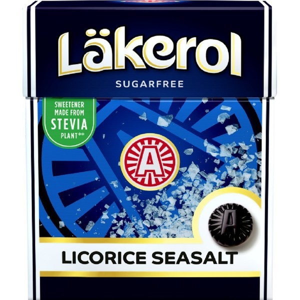 24 cajas de 25 g de Läkerol Licorice Seasalt – Stevia – Original – Sueco – Sin azúcar – Sal de mar – Liquorice – Pastillas – Lozenges – Gotas – Dragas – Dulces