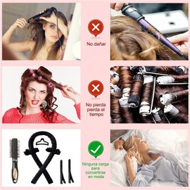 Rizos Sin Calor para Onda Natural, Heatless Curls, Rizador de Cabello Sin Calor, Rizadores de Pelo de Seda con Bandas de Goma, Pinzas, Peine de Pelo Rizado, Cinta para Rizar Sin Calor para Dormir (Rosa)