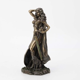 Veronese Design Freya, Norse Goddess of Love, Beauty and Power, with Helmet and Shield - Antique Bronze Finished Resin Statue - Excellent Detail, Hand Painted Accents - 10 Inches Tall