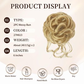 HotPro Messy Bun Hair Extensions Hair Buns Hair Pieces for Women Synthetic Updo Hair Scrunchie Ponytail Chignon for Daily Wea 2PC (27H613)