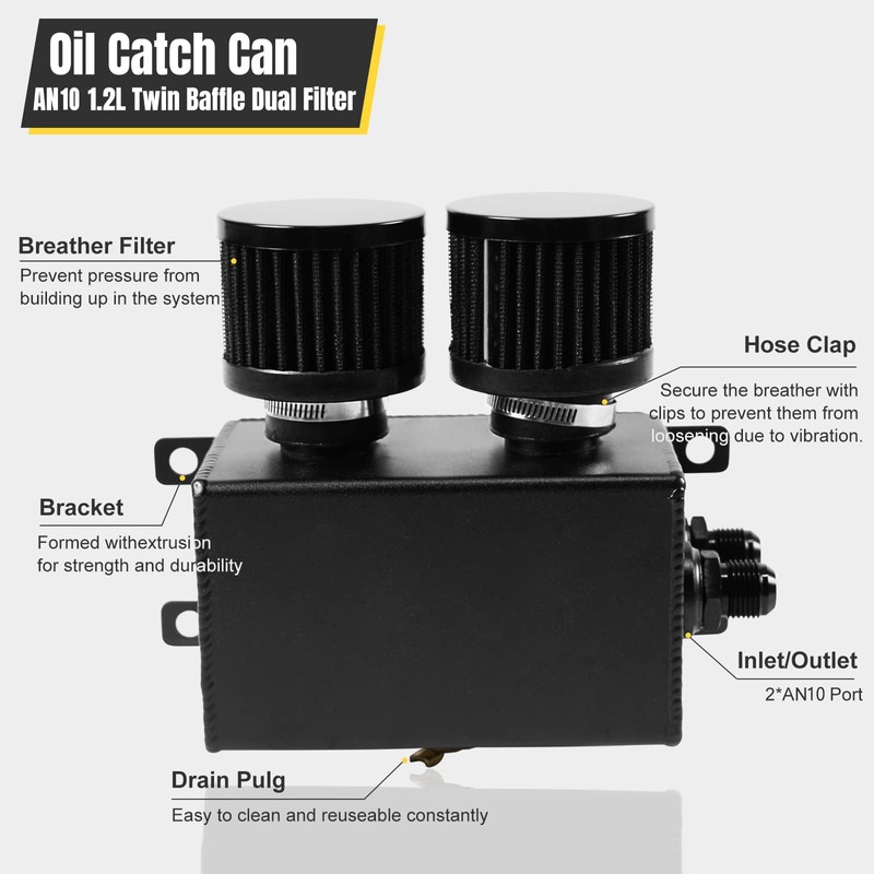 POSENG Universal Aluminum AN10 1.2L Twin Baffle Dual Filter Engine