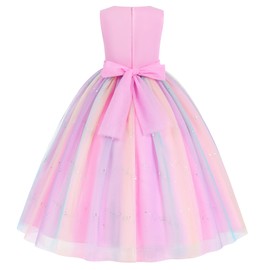 K-Acc Girls' Sleeveless Party Dress with Pearl Necklace - for Birthday, Flower Girl, Wedding and Special Occasion Party (US, Age, 4 Years, 5 Years, Pink)