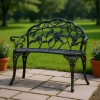Metal Garden Bench 38.8 Inches With Backrest Armrests Traditional Style