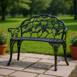 Metal Garden Bench 38.8 Inches With Backrest Armrests Traditional Style Outdoor Patio Furniture Antique AppearanceDefault: Default