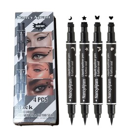 Ylapagne 4 PCS 2 in 1 Stamp Liquid Winged Double Head Eyeliner Pen Set Seal Eyeliner Waterproof Star Moon Butterfly Heart-Shaped Embellished Eye End Eyeliner Makeup Cosmetics(Black)