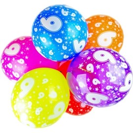 Happium 6th Birthday Balloons, 12" Multicoloured Numbers Printed Latex Age Balloons, Birthday Digit Balloons 6 for Girls Boys 6 Year Old Birthday Decorations, 6th Anniversary Party (Pack of 10)