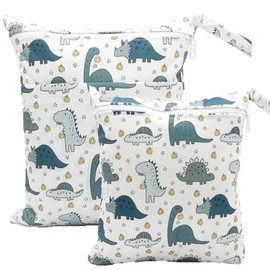 TRASUN Wetbag Nursery Wet Bag Nappy Bags Swimming Equipment Wet and Dry Changing Bag Pack of 2, dinosaur pumpkin, Pack sack