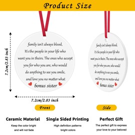 Bonus Sister Gifts Christmas Ornaments Unbiological Sister Gifts for Women Friendship Gifts Sister in Law Gifts for Women Step Sister Ceramic Hanging Ornament Gifts Sister in Law Wedding Gifts
