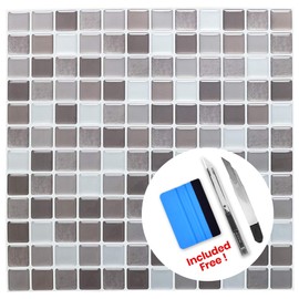 Syncrodipity Peel and Stick On Tiles – Premium 3D Wall & Backsplash Tiles (Qty 20), Water-Resistant, Heat-Resistant, Easy to Install, Sustainable PET for Kitchen, Bathroom, Fireplace & Floor -Steel