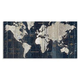 Renditions Gallery Old World Map Canvas Wall Art, Dark Blue & Vintage Gold Antique Map of the World, Colorful, Premium Gallery Wrapped Canvas Decor, Ready to Hang, 24 In H x 48 In W, Made in America