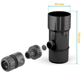BRYZA® Gutter Drain for Rainwater Tank DN Diameter 90 mm Black Rainwater Tank Speedy Rainwater Collector for Downpipe Garden Hose Connection Quick Coupling