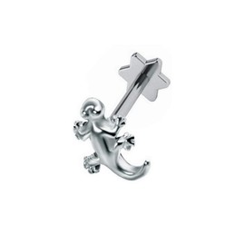 16g CZ Labret Cartilage Tragus Monroe Lip Nose Helix Studs Earrings Stainless Steel Cubic Zirconia Fashion Clear Diamond Animal Piercings Jewelry (Gecko Silver)