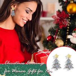 Christmas Tree Earrings for Women Christmas Tree Dangle Earrings Christmas Tree Drop Earrings Christmas Holiday Earring Winter Jewelry Gift for Girls (silver)