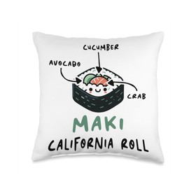 Maki California Roll Anime - Cute Kawaii Food Japanese Sushi Throw Pillow