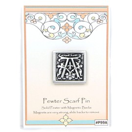 Letter " A " Initial Pin - Magnetic Back Closure - No holes in Clothes - Handcrafted Pewter Made in USA - Antique Finished