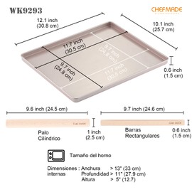 CHEFMADE 12-Inch Sheet Pan with Wooden Stick, Non-Stick Rimmed Sheet Pan Nougat Mold for Oven Roasting Meat Bread Battenberg Pizzas Pastries 12.1" x 10.1" x 0.6" (Champagne Gold)