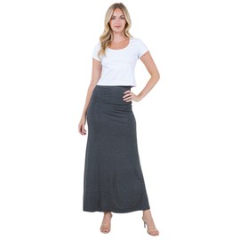 Azules Maxi Skirt for Women- Elegant Long Women's Skirts- Solid Color, Soft, Stretchy, Flowy Boho Rayon- Womens High Waist Fold Over for Any Occasion - Charcoal, 2X