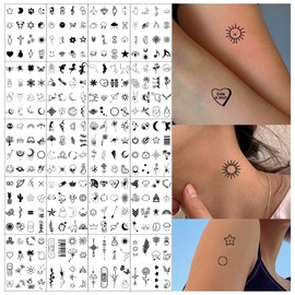 20 Sheets 300PCS Tiny Small Temporary Tattoos Stickers For Women Men Finger Hands,Realistic Black Long Lasting Waterproof Fake Temp Tattoo For Adult Body Finger Neck Decation Q721